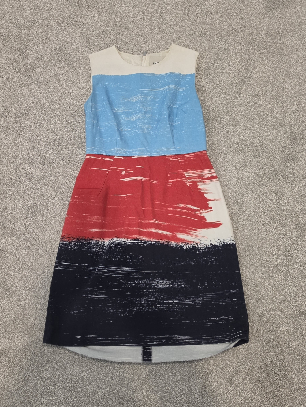 Lands' End Brushstroke Colorblock Sheath Dress — Light Blue, Red, Black, Cream